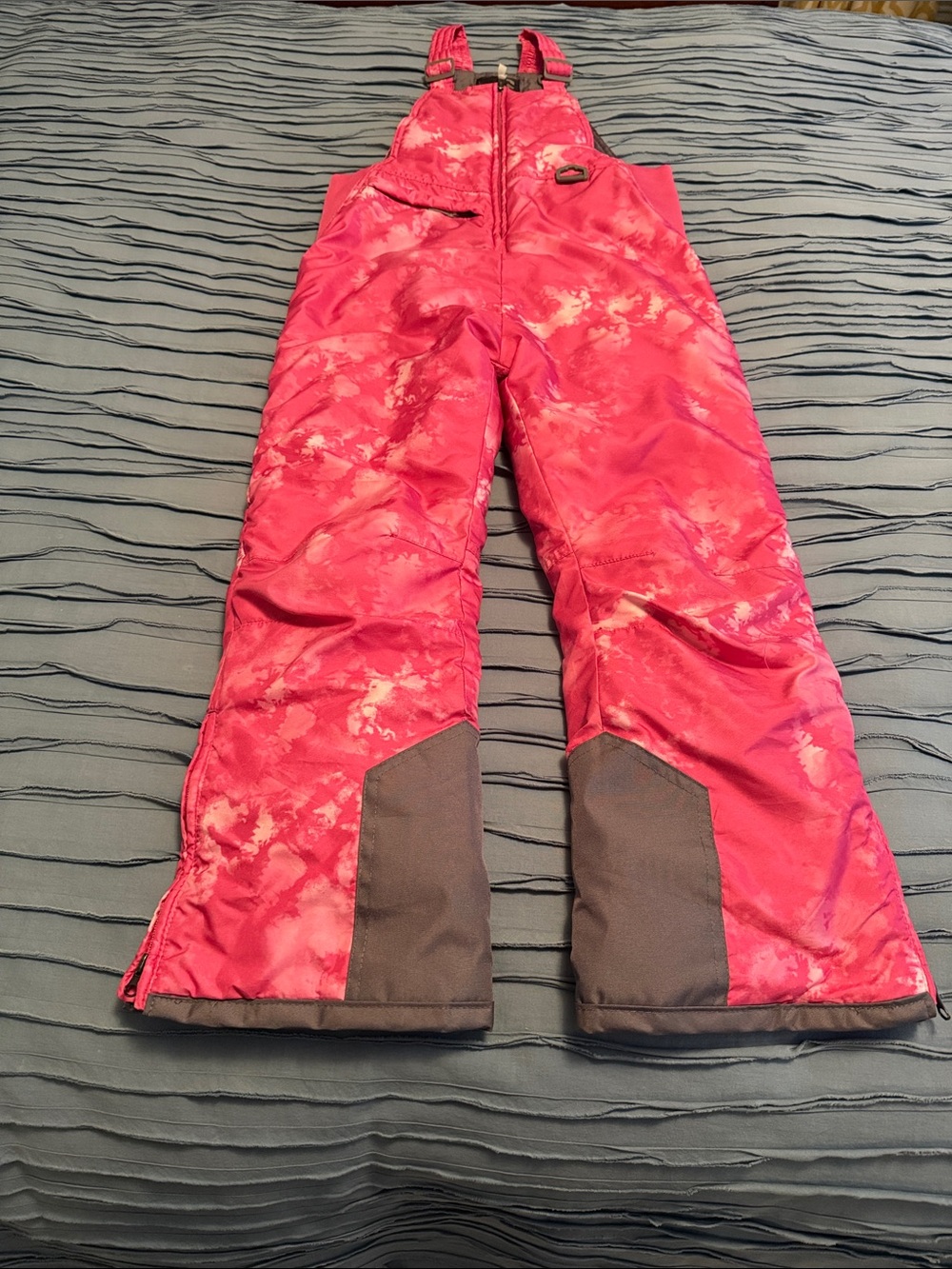Kids Insulated Pink Snow Bib Overalls with Reinforced Legs